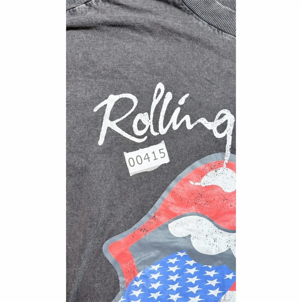 H&M Divided T-Shirt Mens Size L Gray Rolling Stones Tongue USA Flag